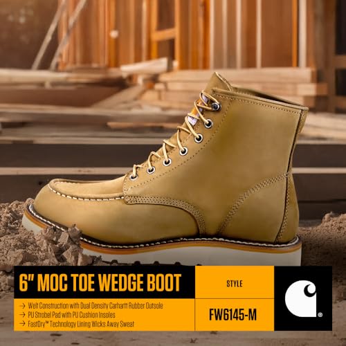 Image of Carhartt 6 inch Moc Toe Work Boots for Men - Soft Toe, Slip Resistant Wedge Outsole, Steel Shank, EVA Cushion Insole