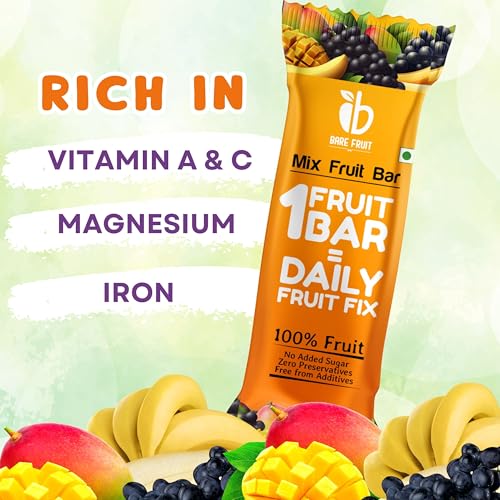 Image of BAREFRUIT 100% Mix Fruit Bar | Healthy Breakfast Diet Energy Snacking Bar For Kids & Adults | Plant Based Protein & Fibre - Rich In Vitamin A, C | No Added Sugar, Zero Preservatives | Pack of 6 (150g)