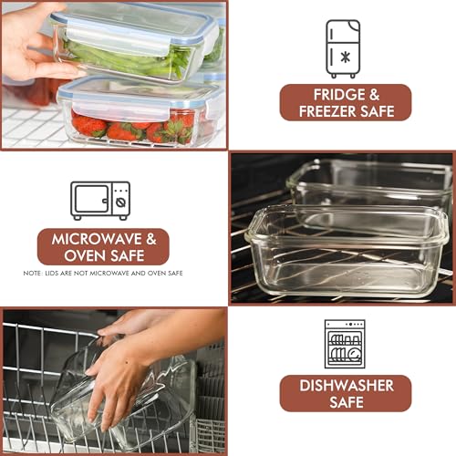 Image of Razab 16 Pc (Set of 8) 30 Oz Glass Meal Prep Containers with Lids, Airtight Large Glass Food Storage Containers, Reusable Leak Proof BPA Free, Freezer to Oven and Dishwasher Safe