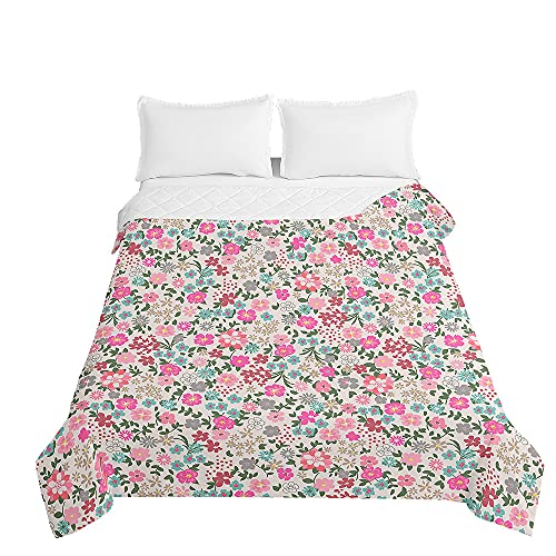 Highdi Colcha de Verano Estampado Floral Moderno, Colcha para Verano Reversible Ligera y Suave Microfibra Cubre Cama Fina, Colchas Cama Individuales Dobles Modernas (Floral 1,230x280cm)