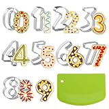 9 Piezas Cortadores de Galletas con Números 0-9 de Acero Inoxidable, Grado Alimentario Moldes de Números para Hornear con Espátula, para Fondant, Cookies, Baking, Cake Decorating, Repostería DIY
