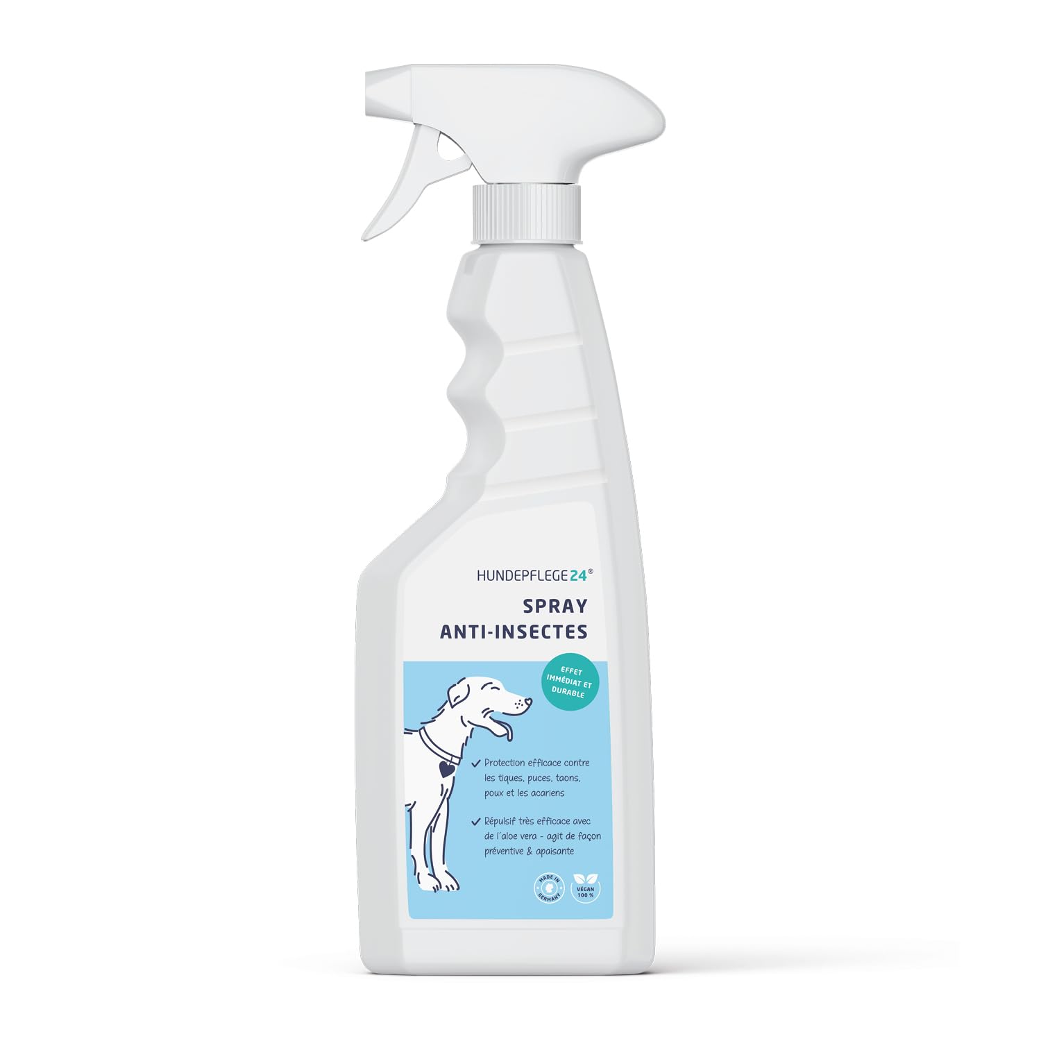 Spray Anti Tique et Anti Puces Chien 500ml - Protection hautement Efficace Contre Les tiques, puces & acariens pour Les Chiens avec du géraniol et de l'aloe Vera - Action immédiate