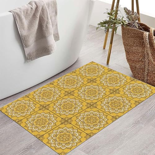 Tapis Patchwork Floral Rétro pour Entrée Extérieure et Intérieure Or - 2