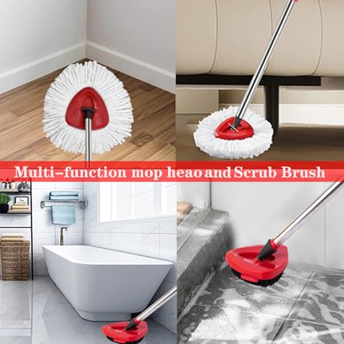 Image of Spin Mop Replacement Head Mop Replace Head Compatible with O Cedar EasyWring Spin Mop - 4 O-Ceda Mop Refills、30-58in Mop Handle and 1 Mop Base and 1 Mop Base Scrub Brush Combo Set