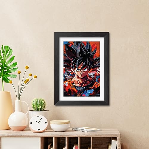 Image of TenorArts Goku Photo Frame Dragon Ball Z Anime Laminated Poster Framed Painting with Matt Finish Black Textures (12inches x 9inches)
