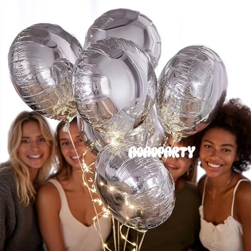 Image of 25Pcs Silver Round Shaped Helium Foil Mylar Balloons 18 Inch for Birthday Wedding Anniversary Engagement Party Decorations Supplies