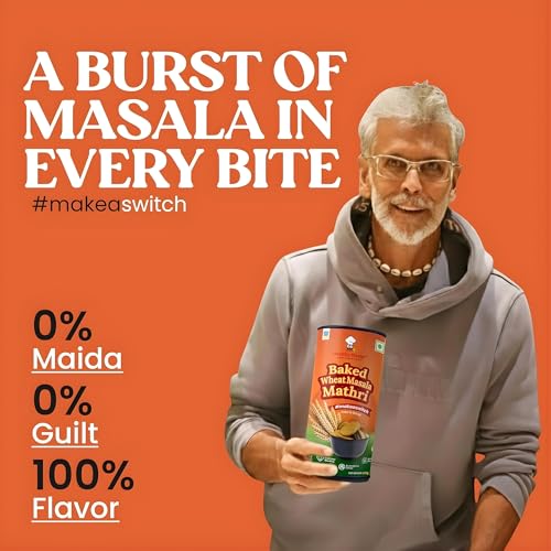 Image of Healthy Master Baked Wheat Masala Mathri 250g | No Maida | No Palm Oil | Crispy Crunchy Healthy Snack | 100% Wheat | Namkeen Mathi (Pack of 1)