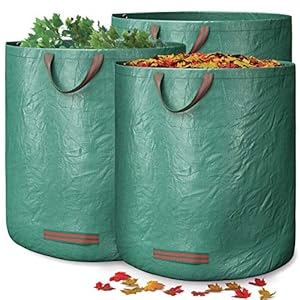 GardenGloss® 3X Gartenabfallsäcke mit Griffen – 272L Hohes Fassungsvermögen und doppelter Boden – UV-Stabil und Wasserabweisend – Wiederverwendbare und Stabile Gartensäcke