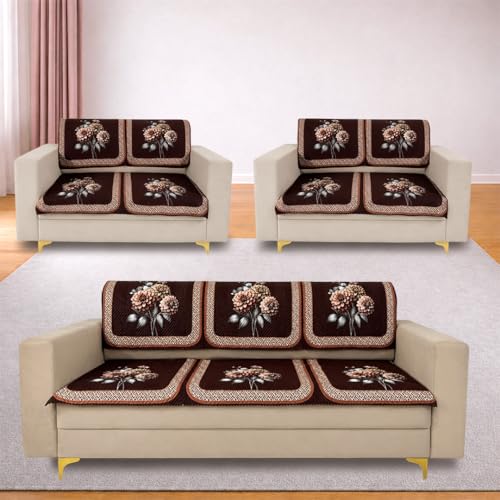 Image of Homerz 'Brooklyn Series' Premium Sofa Cover | Quilted Floral Design | Non-Slip Washable Sofa Protector | Soft Anti Slip Fabric (Brown, 7 (3+2+2) Seater, Seat Cover with Backrest)
