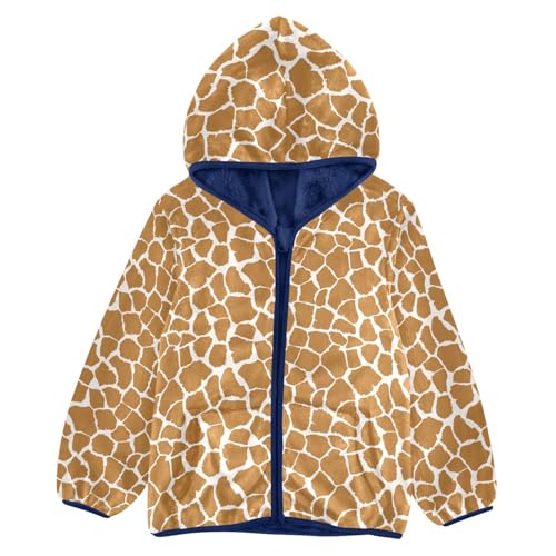 Giraffe Print Toddler Fleece Jacket Baby Boys Hooded Zipper Long Sleeve Thick Warm Outerwear 3-10 Years