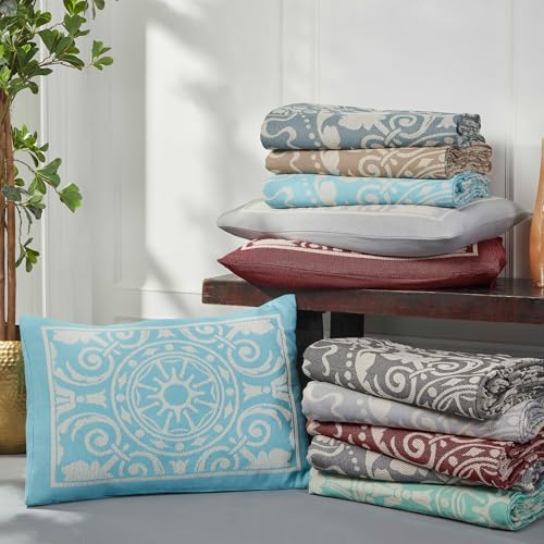 Colcha jacquard azul cerúleo de matrimonio con dos fundas de almohada 6