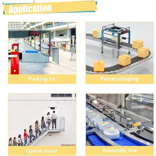 Contador digital infrarrojo LED para cinta transportadora. Pantalla de 4 dígitos. Conteo de hasta 9999. Rango de detección de 99 cm. Ideal para entornos industriales y educativos.
