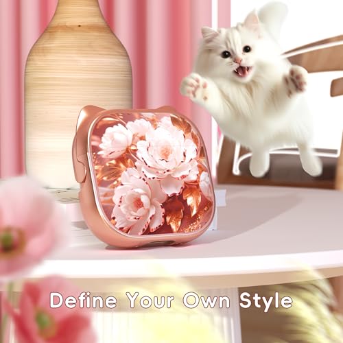 Image of for AirPods 4 Case with Cleaning Kit, Cute Cat Ear Print Design & Cute Buckle, Inverted Phone Holder Design, Top Safe Lock Buckle Design, for Girls AirPods 4 case 2024, Rose Gold Peony