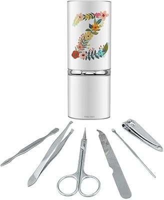 Letter Z Floral Monogram Initial Stainless Steel Manicure Pedicure Grooming Beauty Care Travel Kit