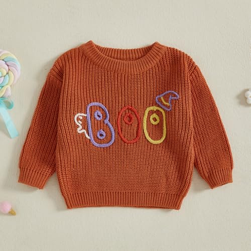 Toddler Girl Boy Sweater Letter Ghost Embroidery Crewneck Pullover Long Sleeve Warm Knit Tops Halloween Clothes3
