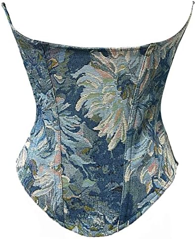 Alivila.Y Fashion Sexy Vintage Corset Underbust Daisy Floral Print Bustier Corsets Top 22024-Blue-XXL