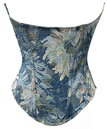 Alivila.Y Fashion Sexy Vintage Corset Underbust Daisy Floral Print Bustier Corsets Top 22024-Blue-L