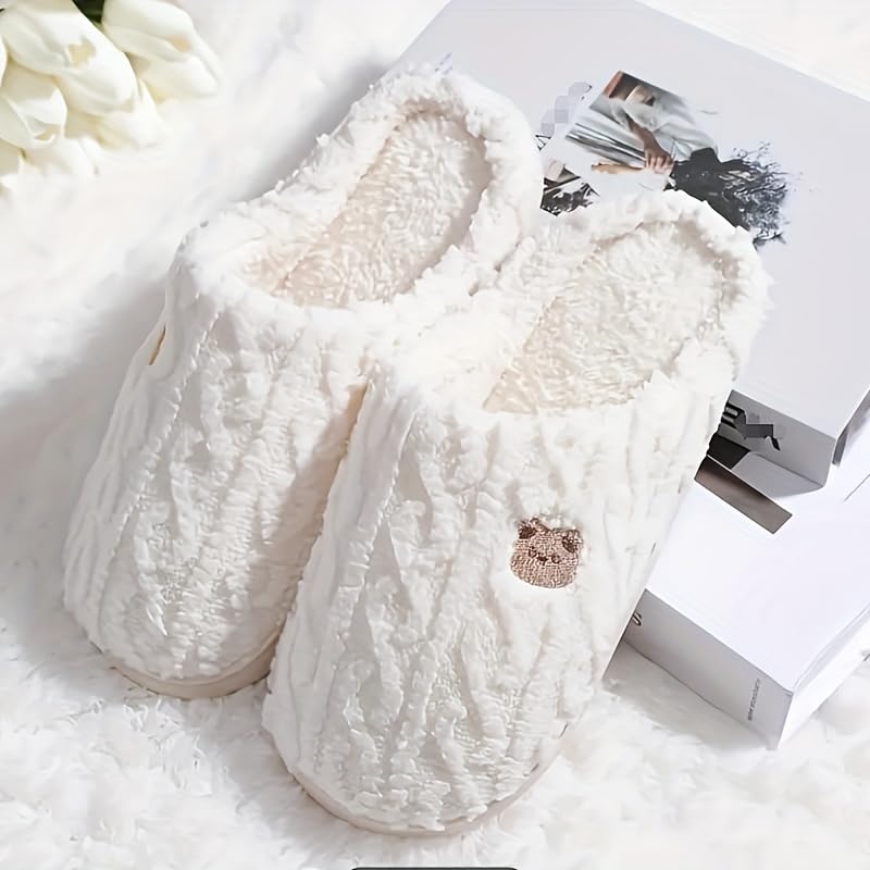 Women's Plush Winter Slippers, Comfortable and Warm Flat Plush Slippers, Comfortable Home Bedroom Slippers2