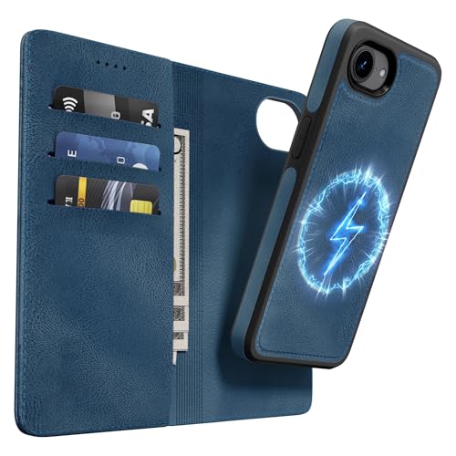Coque iPhone 16e cuir bleu contre les chutes et rayures