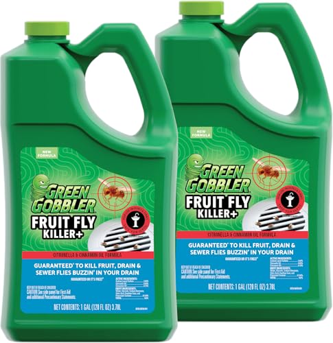 Green Gobbler Fruit Fly Killer+ - Kills Fruit Flies, Drain Flies & Sewer Flies, Gel Treatment For Use in Sinks & Pipes - Safe for Septic Systems (2 PACK)