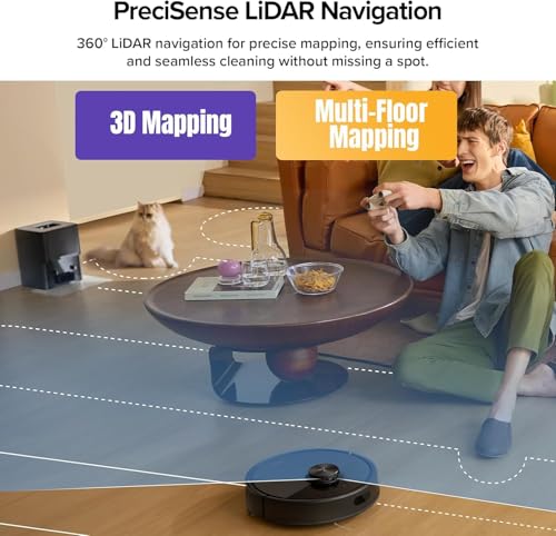 roborock Q7 TF+ Robot Vacuum and Mop, Upgraded from Q5 Pro+, 7 Weeks Self-Emptying, 10000Pa Suction, Dual Anti-Tangle System, for Pet Hair & Carpet, PreciSense LiDAR Navigation, App Control, Black