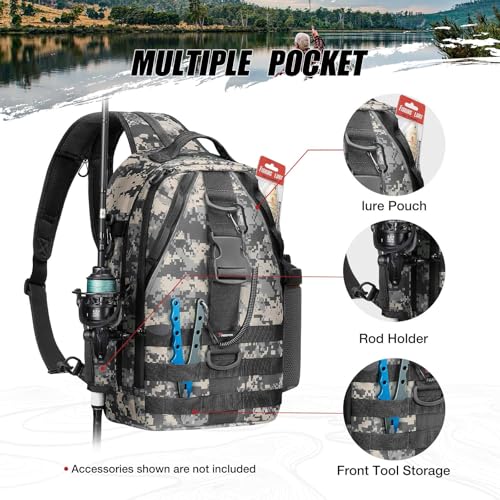 Image of Piscifun Fishing Backpack with Rod Holder, Lightweight Sling Bag Storge Gear and Equipment