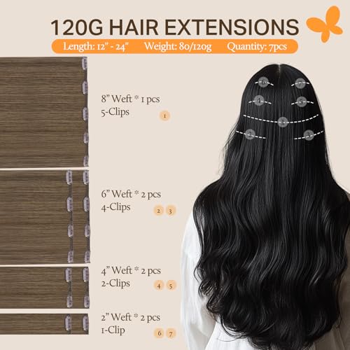 Image of DOORES Clip in Human Hair Extensions, Dirty Light Ash Brown 120g 7pcs 16 Inch, Remy Hair Extensions Clip in Straight Natural Remy Weft for Women