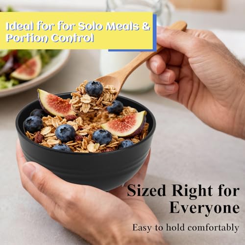 Image of Wheat Straw Small Bowls Set of 6, Unbreakable 10 OZ Mini Dessert Bowls, Snack Bowl for Kitchen, Picnic, Microwave & Dishwasher Safe Bowl Set for Ice Cream, Fruits, Appetizer, Black