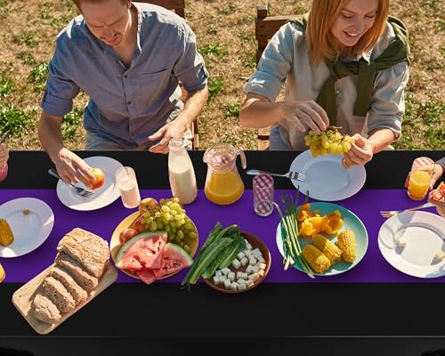 Image of Oudain 6 Pcs Plastic Table Cloths Disposable 54 inch x 108 inch, Black, Purple | Rectangle Table Cover, Waterproof Tablescloths for Back to School Wedding Baby Shower Birthdays Party Decoration