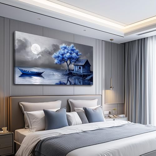 ZUITINGHUA Large Wall Decor For Living Room Canvas Wall Art For Office Modern Wall Decorations For Bedroom Boat Landscape Painting Seaside Pictures Artwork Room Home Decor 24x48 In