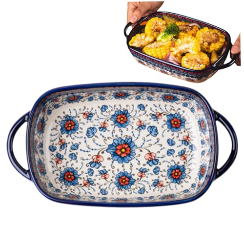 Yadlan Seramik Pişirme Tabağı, Fırın için Güveç Yemekleri, Kulaklı Dikdörtgen Seramik Pişirme Tabağı, Isıya Dayanıklı Pasta Güveç Tapas Mutfak için Temizlemesi Kolay Tava, Yemekler