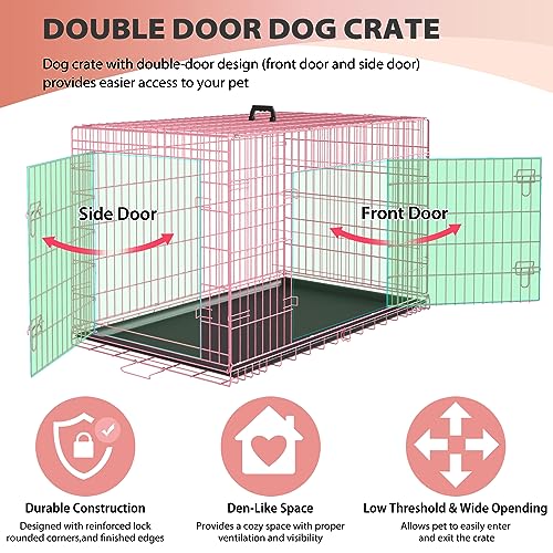 Image of BestPet | Dog Crate | 24 inch | Pink | Foldable Metal Kennel with Double Doors