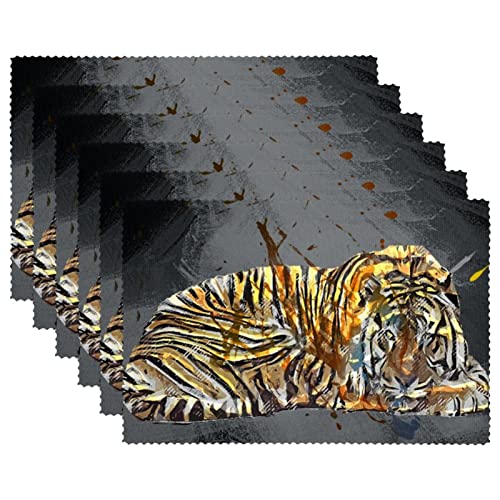 Hand Drawn Tiger Placemats For Dining Table, Spring Seasonaltable Mats Set Of 6, 12X18 Inch Seasonal Table Mats For Party Kitchen Dining #TOP20