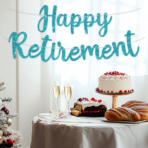 Image of BEISHIDA Pre-Strung Lake Blue Happy Retirement Banner Party Decoration