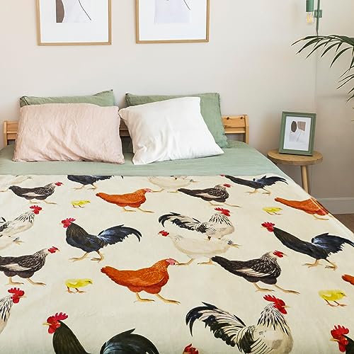 Cute Chicken Printed Blanket Valentines Day Gifts, Soft Fuzzy Flannel Plush Throw Blanket For Couch,Sofa Bed Decorative Blankets Funny Colorful Rooster Swaddle Baby Kids Blanket All Season 60"X50" #TOP4