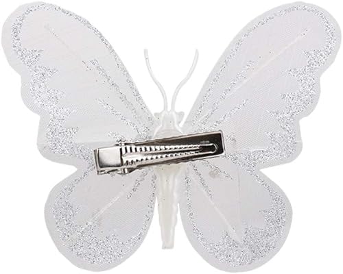 Vista 6 de Firlar Adorno de mariposa con purpurina de Navidad, 24 piezas de clip de mariposa para árbol de Navidad, coronas, fiestas, decoración de boda