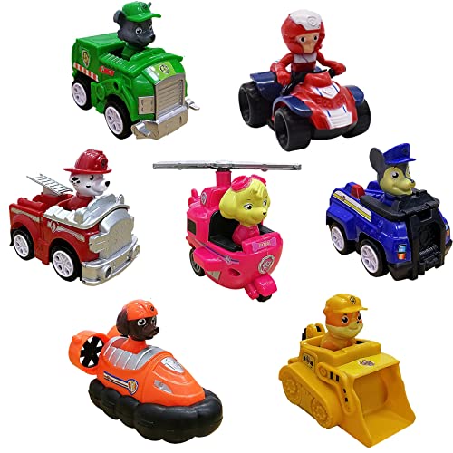 BJPERFMS Juguetes de Vehículos Patrulla Canina 7PCS, Coches de Juguetes con Figura Paw Patrol, Tire hacia Atrás Coches Patrulla Canina, Paquete de Regalo de Vehículos Paw Patrol, para Niños 3 Años +