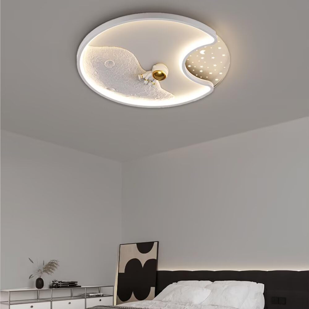 Plafoniera 3D Astronauta Luna Plafoniera LED Lampadario Astronauta Lampada da soffitto Cartoon Luna Apparecchio di illuminazione per camera da letto, cameretta dei bambini