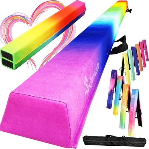 PreGymnastic 6FT/8FT/9.5FT Folding Balance Beam for Kids Ages 3-12 Foldable Gymnastics Floor Beam-Extra Firm Suede Cover with Carrying Bag for Home-Gym Equipment for Toddler Teenager