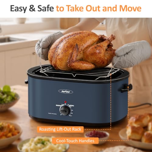 Image of Sunvivi Roaster Oven 28QT, Electric Roaster Pan with Lid for Large Turkey | Self-Basting & Glass Viewing Lid, Removable Pan, 150-450F Temp Control, for Baking Slow Cook Defrost Warm Turkey Up to 28lb