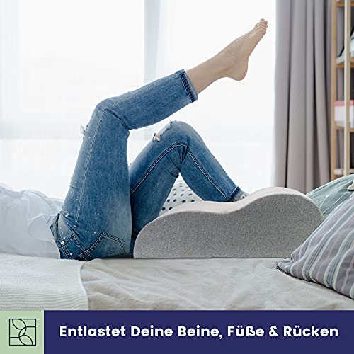 Bequemes Venenkissen für die Beine - Stabiles Beinkissen aus Festem Schaumstoff mit, Weichem Oeko-TEX Bezug - Perfekt als Ergonomisches Keilkissen, Großes Fußkissen und Beinauflage - DYNMC YOU - Grau - Image 8