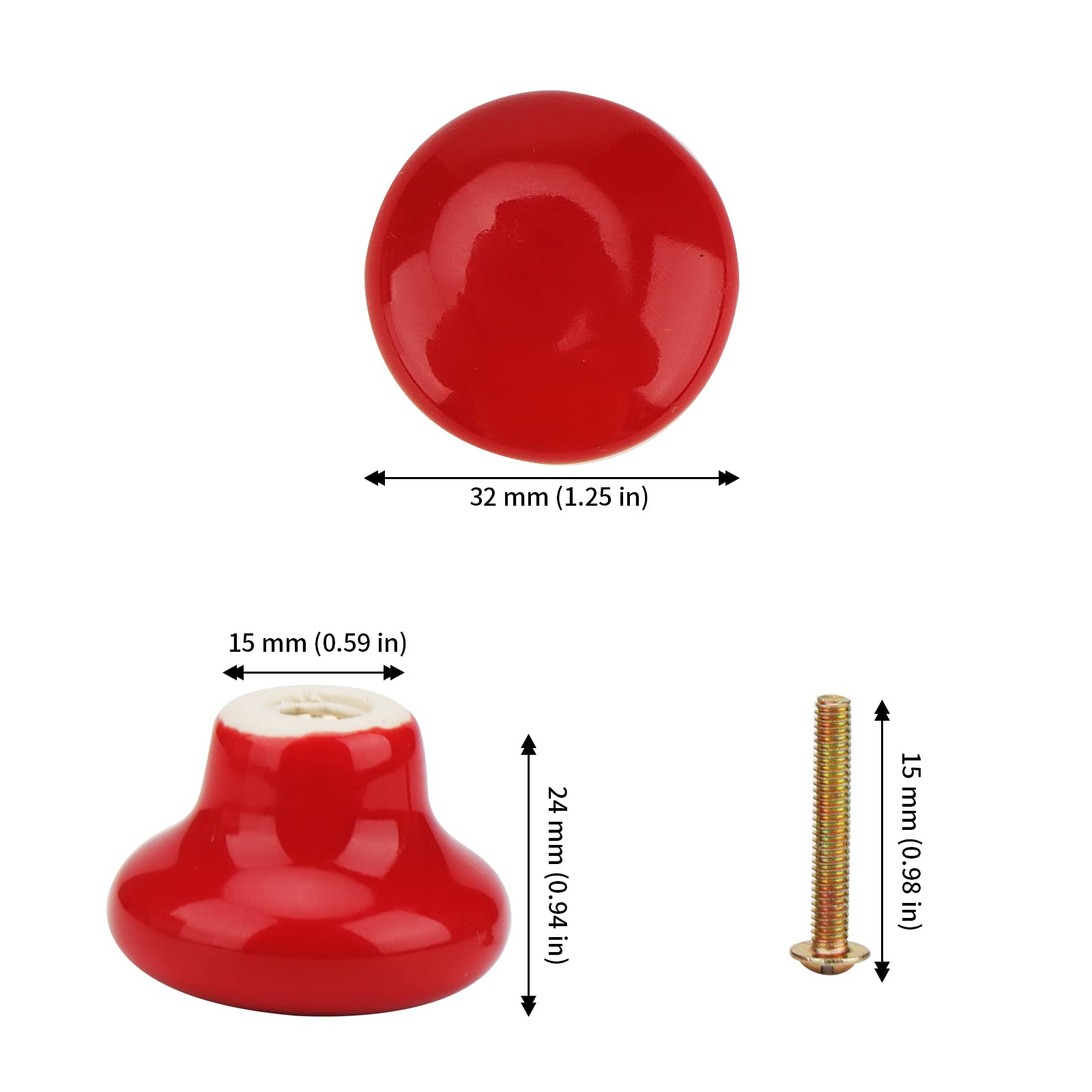 JAPCHET 20 PCS Red Ceramic Drawer Knobs, 32mm Ceramic Cabinet Knobs with 20 Screws for Cupboard Drawer - Image 2