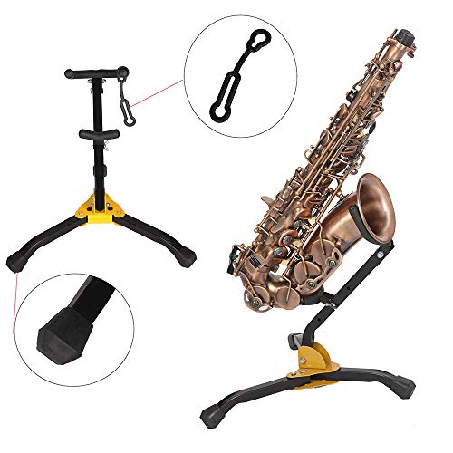 Foldable Saxophone Stand Set Saxophone Cleaning Care Kit include Saxophone Strap Alto/Tenor Saxophone Holder Soft Cotton Sax Strap set with Cork Paste Screw driver Glove Reed Clip Storage Bag