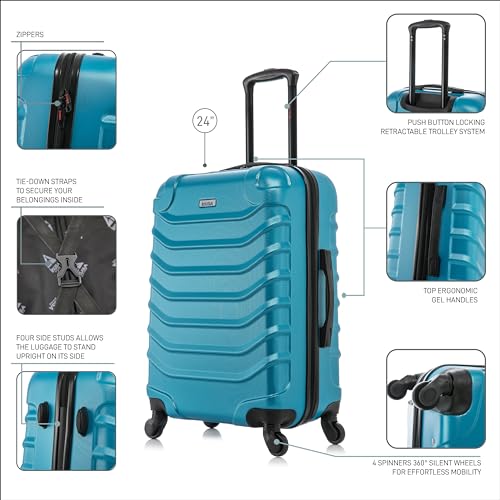 InUSA ENDURANCE Luggage with Spinner Wheels | Spacious Durable Lightweight Hardside Suitcase, Travel Bag with Handle and Trolley | 24-Inch Medium Checked Luggage | Teal3