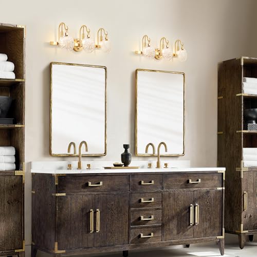 Image of WUZUPS 3-Light Bathroom Light Fixture Over Mirror Morden Vanity Wall Sconces Clear Glass Shade for Bedroom Living Room, E12 Base, Brass Gold