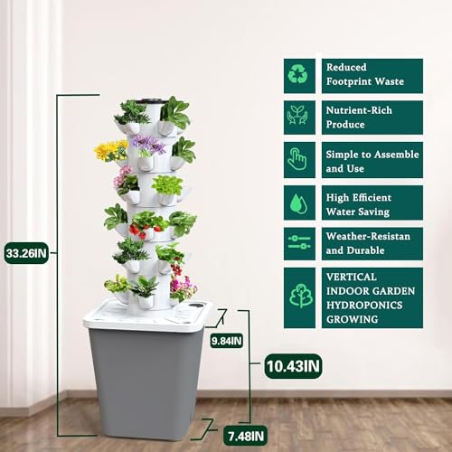 Hydroponics Growing System,30-Plants Indoor Vertical Tower Garden System Kit with Hydroponic Planter Gift for Gardening Lover, White