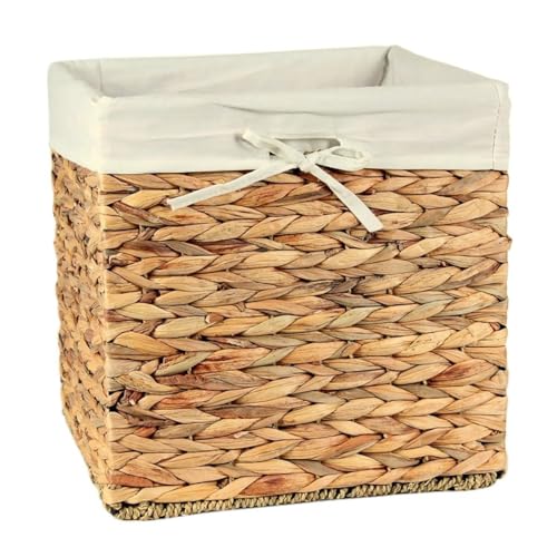CALICOSY Cube de Rangement en Jacinthe d'Eau - Pliable - avec Housse Amovible - Couleur Bois Clair Naturel - pour Salle de Bain, Chambre, Salon - L 28 x P 28 x...
