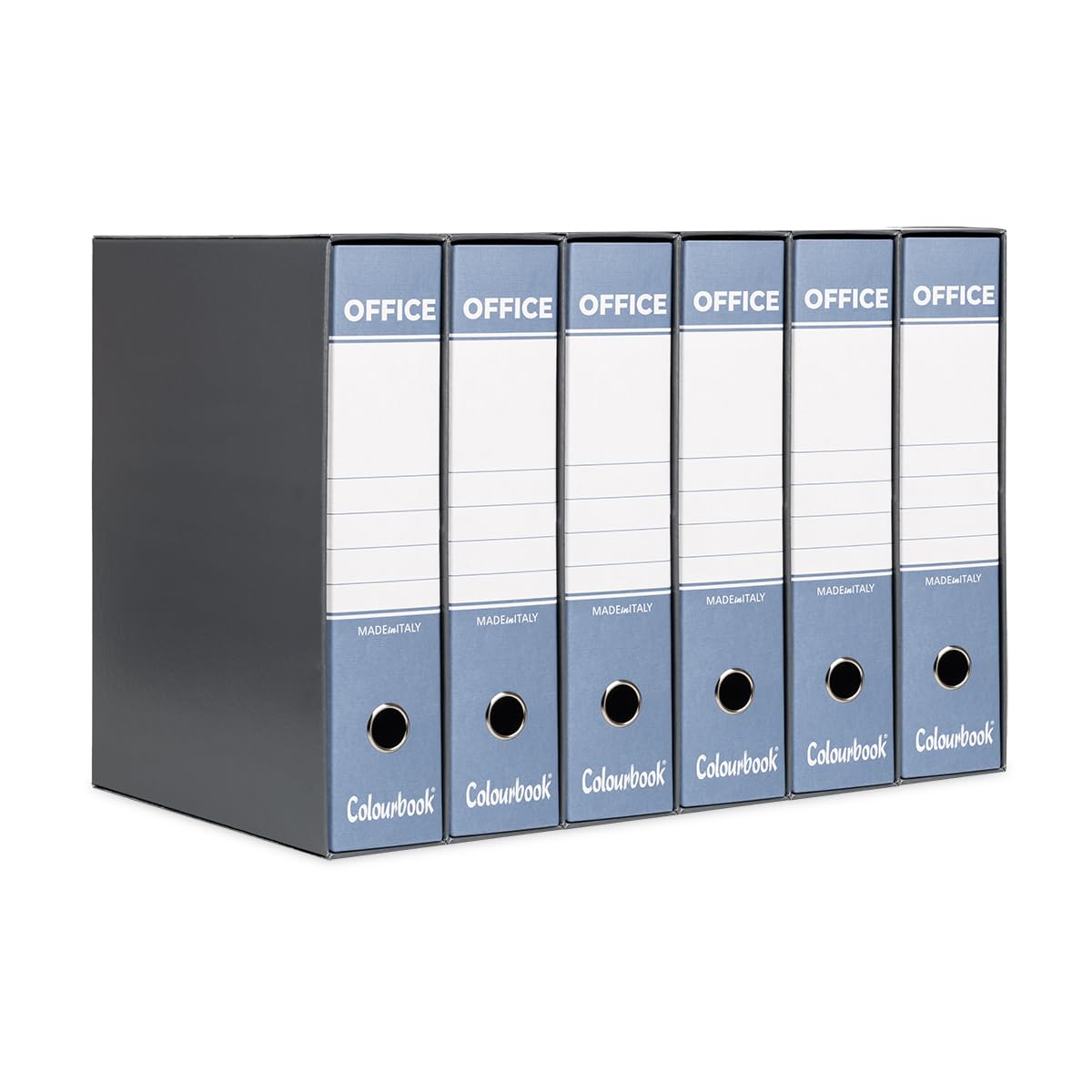 Colourbook Registratore Con Custodia, Set 6 Faldoni Raccoglitore Documenti A4, Dorso 8 Cm, Meccanismo A Leva 2 Anelli, Per Ufficio In Cartone Alta Qualità, Azzurro, Made In Italy