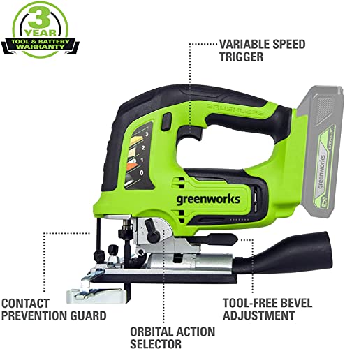 Greenworks 24V Drill + Impact Driver, Jig Saw (2) 1.5Ah Battery #TOP3
