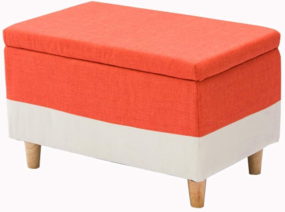 Repose-Pieds Canapé Coffre en Tissu Orange et Bois Massif 75cm